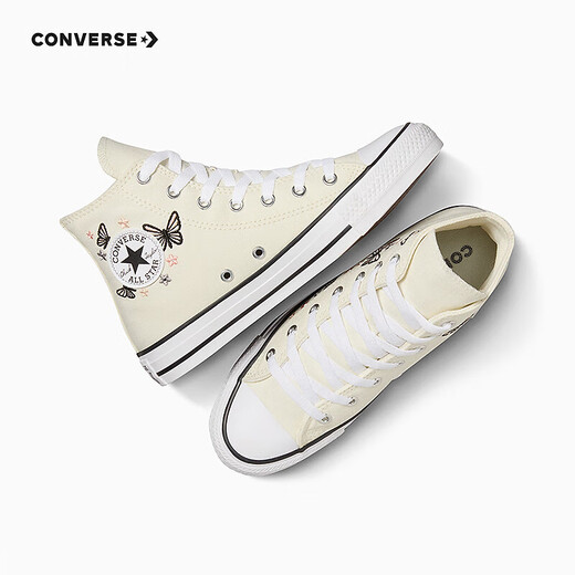 Converse Converse children's shoes girls mid-top canvas shoes summer new butterfly embroidery children's sports casual shoes beige/multi-color/black/pink/grey 38 recommended foot length 23.5cm