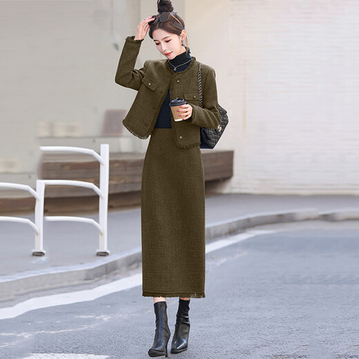 Bailan petite fragrant dress two-piece suit for women 2025 spring, autumn and winter new high-end temperament petite skirt gray (quilted) L (recommended 108-115 Jin Jin equals 0.5 kg)