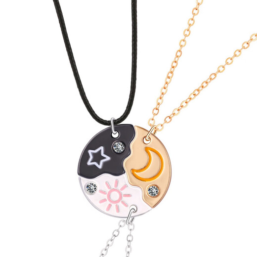 Sha Yanqian best friend necklace three-person moon star best friend necklace sister friendship set round pendant birthday gift sun star moon 3 pieces set