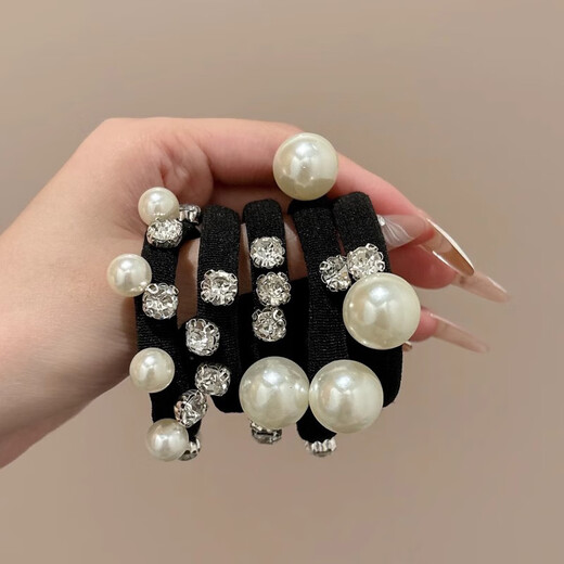Jiuweiya Hair Tie Women's High-end Ponytail Hair Band Headgear Highly Elastic and Durable High Ponytail Hair Tie JYFQ156 Flash Diamond Ball 5-piece Set