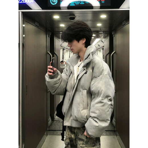 NYING American tie-dyed cotton jacket for men in winter new trendy brand thickened warm stand-up collar short cotton jacket loose bread coat tie-dyed khaki XL (140-160Jin Jin equals 0.5 kg)