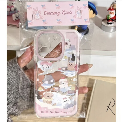 Erzhou suitable for Apple 16 Promax mobile phone case iPhone 16 Pro protective case cute hot spring kitten transparent all-inclusive soft shell Apple 16 semen lens 15 series mobile phone case C5 hot spring kitten H215 Apple 16 Promax