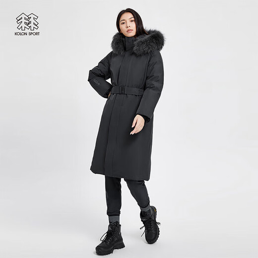 KOLON SPORT/Kelong down jacket Women's polar series windproof waist-retraction long goose down jacket Black BL 165/M