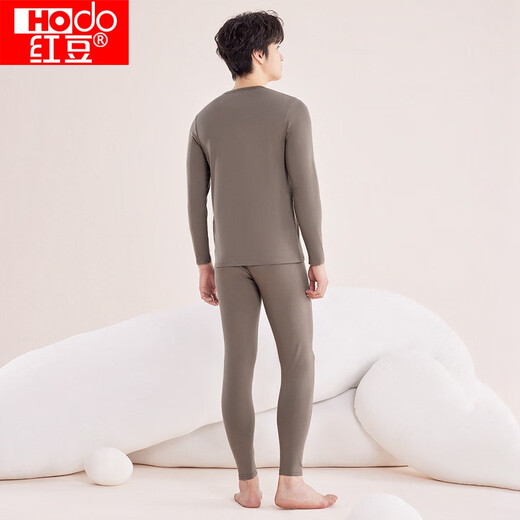 Red Bean Underwear Men's Solid Color Cotton Round Neck Autumn Clothes Autumn Pants Men's Thin Versatile Bottoming Thermal Underwear Ya Brown 175