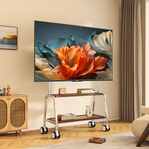 ProPre TV Mobile Stand 32-100 inches Universal TV Floor Stand Movable Stainless Steel/Wood Grain Wheels Living Room Bedroom TV Hanging Stand TV Stand 32-75 Inches Selected Stainless Steel/Double-Layer Storage Rack