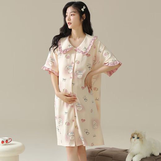莫代尔睡裙夏季女带胸垫可外穿休闲大码纯棉孕妇哺乳产后月子服睡衣 11981  M