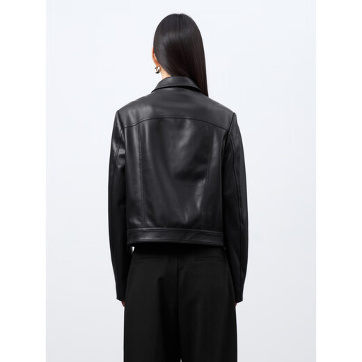 Friedensfrau Frauen Kurzjacke PU Leder Jacke für Frauen Maillard Herbst Mode High-End-Lappel Black 1 m