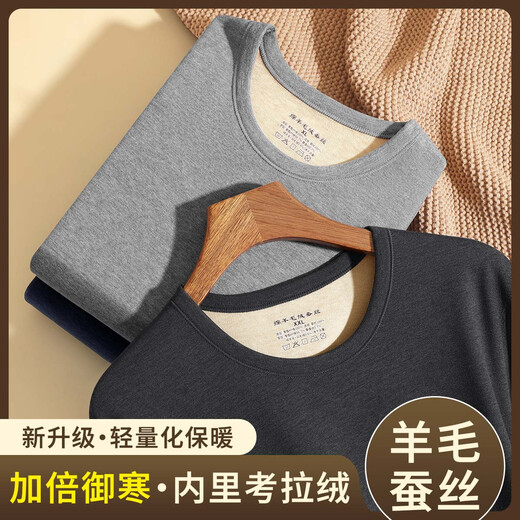 莫代尔保暖内衣男套装绵羊毛羽绒蚕丝加绒加厚发热秋衣秋裤24新款黑灰