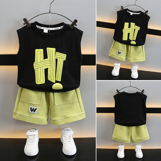
G.DUCKKIDS little yellow duck boy summer suit 2024 new children's clothes Korean style fashion one-year-old baby sports two-piece set black 100 size 2~3 years old [90-100cm]