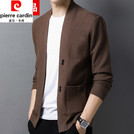 Pierre Cardin Men's Wool Knited Cardigan Chaqueta Spring y Autumn New Corean Version of Middle-Eby y Young Casual Versatile Outer Sweater Top Black 165 de cuatro barriles 165