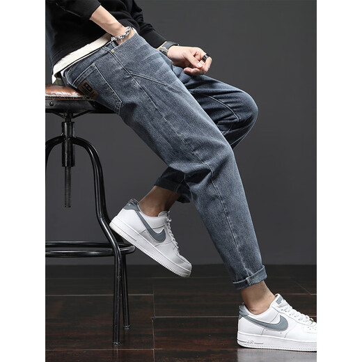 Jeanswest Jeans Herren Sommer Neue gerade losen lässigen Casualhose Slim-Fit-Jungen Hosen Frühling und Herbst 306 Blaugrau + 6621 Black 33