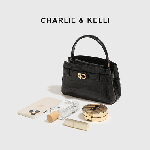 CHARLIE&KELLI CK brand light luxury bag women's bag crocodile pattern Kelly bag women's handheld crossbody bag Valentine's Day birthday gift black Beijing warehouse delivery free brand gift bag