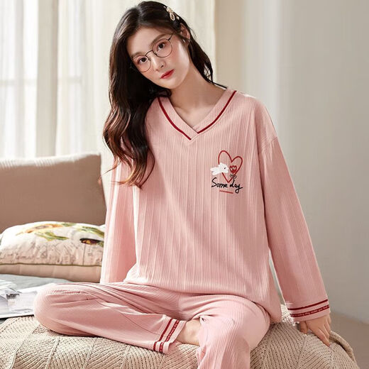 Pajamas de coton pour femmes au printemps et automne de nouveau style de style piste de style rond Pullor à manches longues Le costume de maison peut être porté à l'extérieur de MXL-ZWF9921 L-Size 90-110Jin [Jin est égal à 0,5 kg]