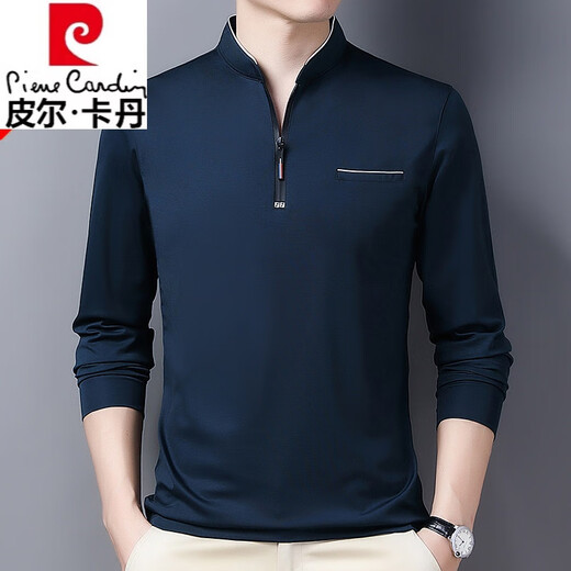 Pierre Cardin High-End-Langarm-T-Shirt aus reiner Baumwolle für Herren im neuen Reißverschluss-Stil mit Stehkragen, junges und mittleres Alter, großes, gestricktes, bequemes Polo. Trendiges Langarmshirt 6625 Ha Qing dünner Schnitt 4XL 190 empfohlen 190-210 Jin Jin entspricht 0,5 kg