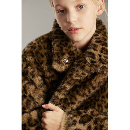 ELLE KIDS children's clothing yellow brown eco-friendly imitation fur jacket for girls winter new old money style leopard print coat leopard print color 165 (M)