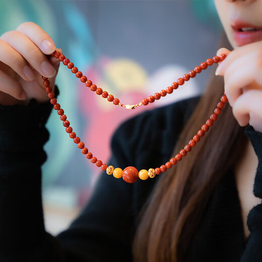 Yan's natural Sichuan material, full color and full flesh, Nanhong necklace, transfer bead clavicle chain, good luck in the year of birth, persimmon red sweater chain, Nanhong necklace, chain length 45cm
