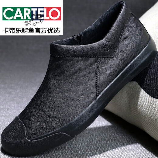 
CARTELO men's shoes leather shoes autumn casual high top flap plus velvet cotton shoes winter shoes 2025 new men's Martin boots all black 9207 39