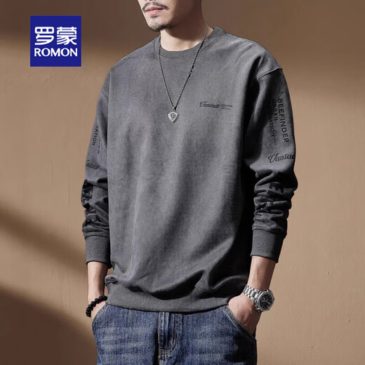 Толстовка ROMON из мягкой и удобной замши, мужская осенне-зимняя, в тяжелом весе, бархатная верхняя куртка больших размеров с длинными рукавами, мужская серая, 2XL, подходит на рост 160-180. Джин Джин равен 0,5 кг.