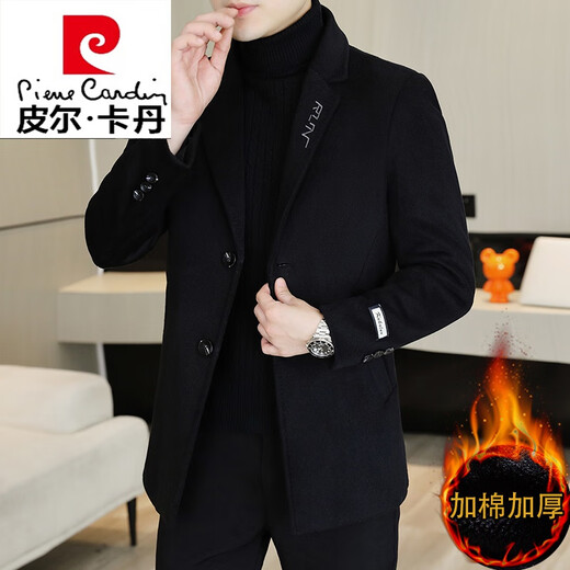 Pierre Cardin spring and autumn woolen coat men's slim woolen coat short Korean style youth windbreaker men's woolen suit men MND917 short black (suit collar regular L (110-125Jin Jin equals 0.5kg)