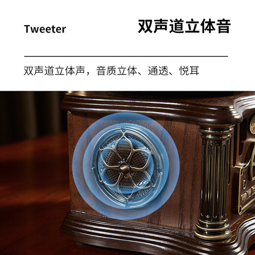 Otieno Antique Vinyl Phonograph Decoration Mini Charging Bluetooth Speaker Retro Birthday Gift Home Ornament Walnut Color Plug-in Rechargeable Free Music USB Disk