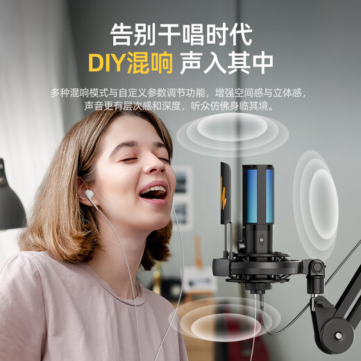 Flash Maono microphone computer live broadcast built-in sound card professional recording dubbing game noise reduction singing radio USB mobile phone condenser microphone wired desktop microphone Flash pm450 PM450S cantilever model comes with reverberation modification-customized tone