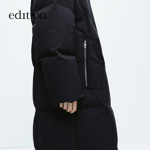 Edition down jacket women's raccoon fur collar hooded long windproof light warm goose down jacket black XS