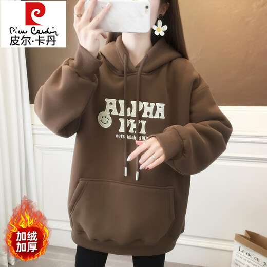 Pierre Cardin Lamb Velvet Sweatshirt für Frauen 2024 Neuer Herbst- und Winter -Kapuze sowie Velvet Dicked Student Jacket Mode modisches Top für Frauen grün [extra dicker plus Samt] 9227 XL