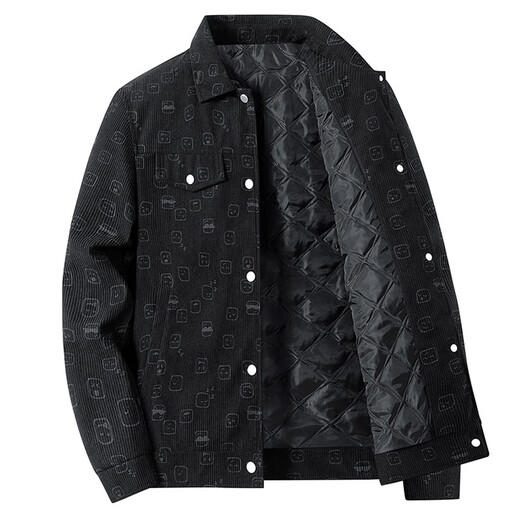 Jeanswest quilted thickened corduroy jacket men's autumn and winter cotton shirt jacket lapel work jacket full-bottom printing trend thickened off-white L
