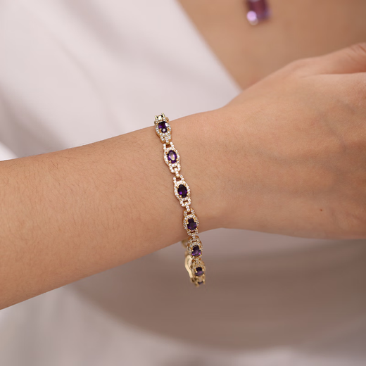 GEM STONE KING bracelet for women 925 silver 8.55 carats set with colored gemstones simple and fashionable amethyst as a birthday gift for girls