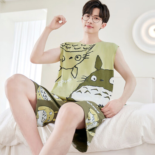 Junjun Suidi Mei Pijamas para hombres Chaleco de verano modal Seda de hielo Conjunto de ropa para el hogar de dibujos animados para hombres adolescentes y estudiantes Modal-Z838 Wukong XL (Altura 170-175 125-145 Jin Jin equivale a 0,5 kg)
