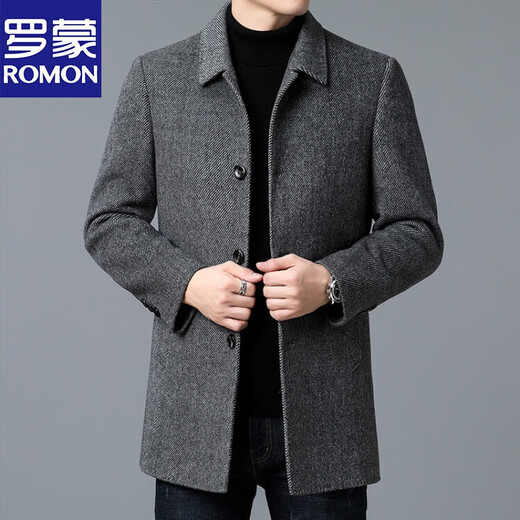 
Romon high-end light luxury double-sided wool coat for men's middle-aged mid-length jacket winter thickened down liner Gray 3XL