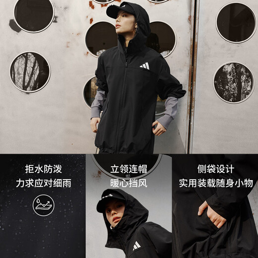 Adidas water-repellent woven hooded jacket for men and women in autumn Adidas official light sports black S