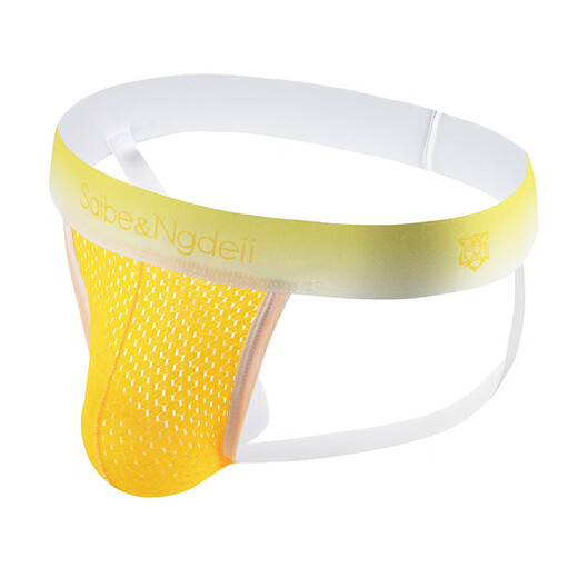 Underwear Men's Summer Breathable Mesh Thong Men's Sexy Fun Free-Take-Off Double Thongs Men's Shorts Headband White+Yellow+Blue M Size (Recommended 90-115Jin Jin is equal to 0.5 kg