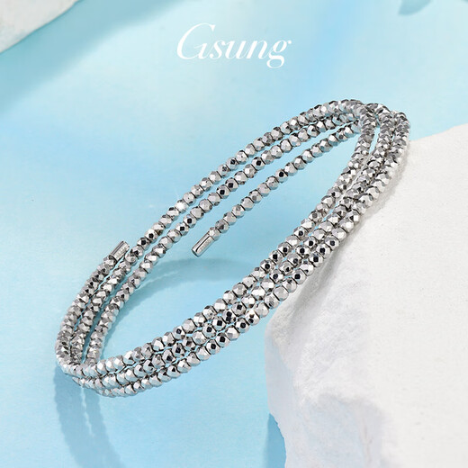 GsunG platinum bracelet for women PT950 shiny bouncy bead elastic bracelet fashionable platinum bracelet for women with laser beads. Priced by gram. Contact before bidding.