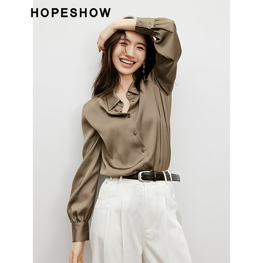 Red sleeves cover the flesh and look slimming tops for women, high-end shirts, spring and autumn new women's drapey satin smooth textured tops M 010 (S size XL size pre-sale 3.25) M