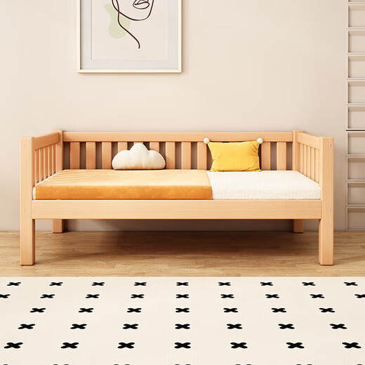 Solid wood children's spliced bed, beech wood crib with guardrails, customizable baby bedside bed, spliced large bed, princess bed, all beech wood - tail ladder, length 2OO, width 70, height 40