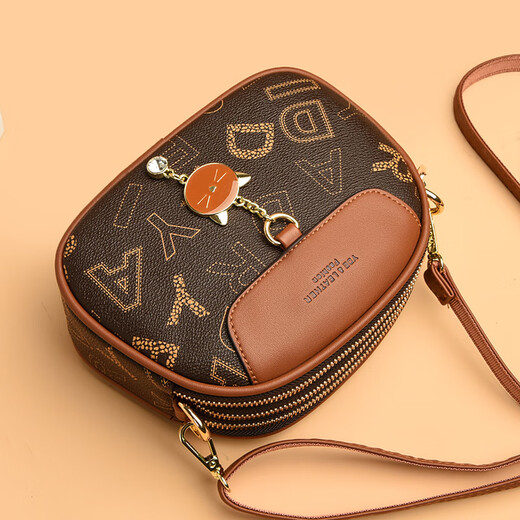 Kangaroo (Kangaroo) Echtes Leder kleiner Tasche für Frauen 2024 Neue trendige und modische kleine runde Tasche vielseitige One-Shoulder-Crossbody-Tasche Weiche Leder Frauenbeutel Big Letter Braun braun