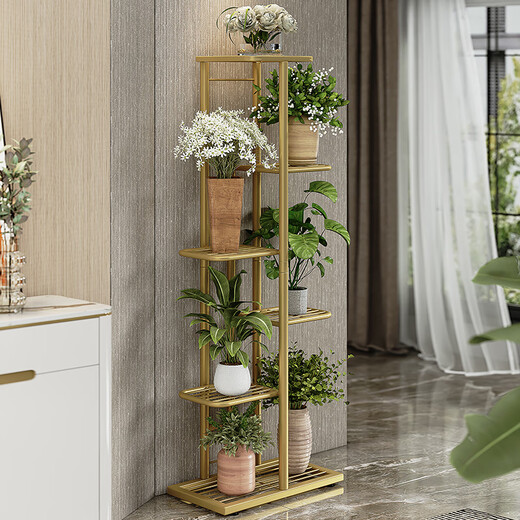 Solno Flower Stand de múltiples capas plegables Balcón de interior de la casa del hogar decorativo Sala de estar de hierro forjado Patio Simple Back Suculento H917 (versión de actualización de 7 macetas)