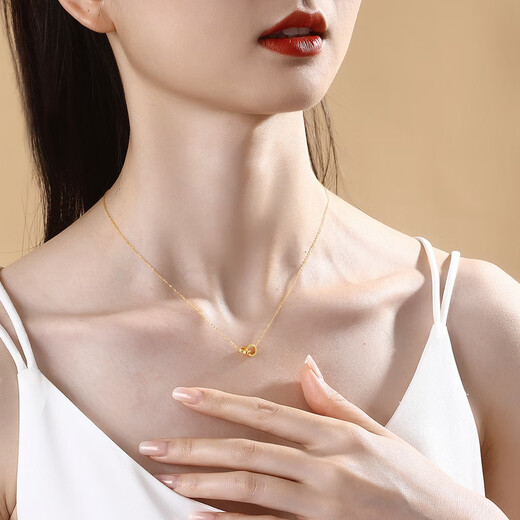 Saphire 18K gold necklace for women, interlocking double-ring rose gold colored clavicle chain for birthday gift, K yellow, about 43cm