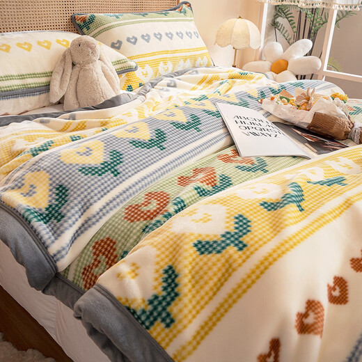 Enxing thickened raschel blanket quilt winter coral flannel office nap shawl throw blanket children's sofa blanket Xinyuhuatian double-sided warm velvet thickened and warm 200x230cm double-sided velvet raschel blanket