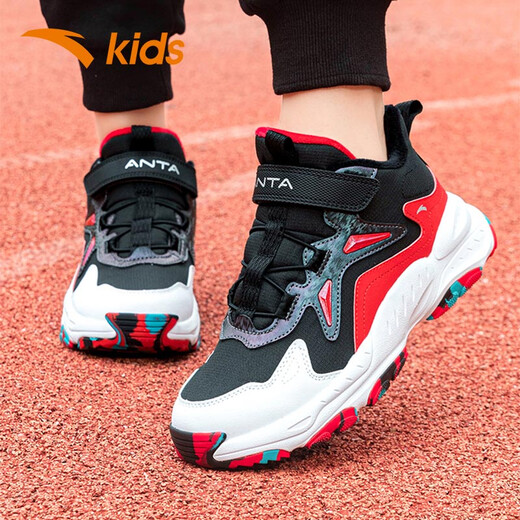 Anta Children's Official Flagship Two-Cotton Shoes Autumn Plus Velvet Thickening Warmth Boys' 2025 New Snow Boots Black/Anta White/Classic Red 36 Inner Length 23.0cm