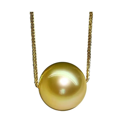 Fat Donglai same style South Sea gold pearl pendant natural sea water gold beads passerby necklace 18 silver chain O-shaped chain 9-10mm