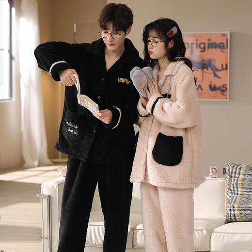 Modal 2 set price couple pajamas autumn and winter coral velvet thickened home clothes men and women simple flannel open HAM578 velvet couple set M female + male L