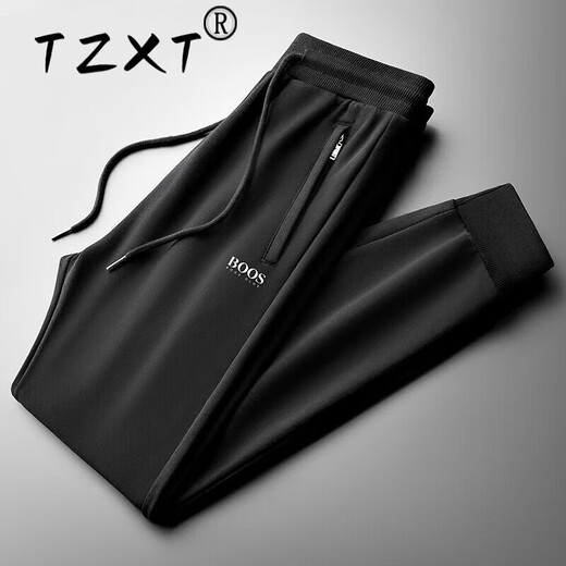 TZXT轻奢纯棉休闲运动裤男士宽松春夏新款薄款商务大码百搭束脚卫裤潮 藏青加/绒款 XL