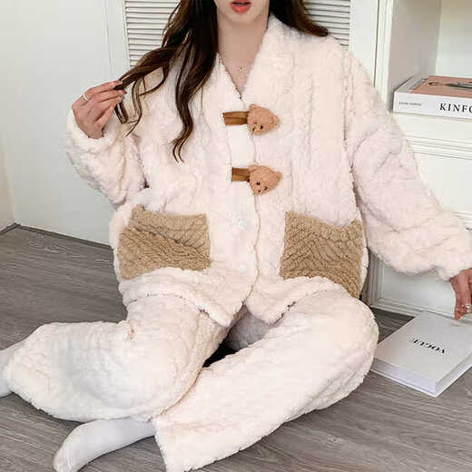 Chuangjingyi chooses pajamas confinement clothes for women in winter thickened coral velvet bear confinement clothes for autumn and winter styles for pregnant women in winter MY-adding velvet thickened 9923 L [recommended 90-120 Jin [Jin equals 0.5 kg]]
