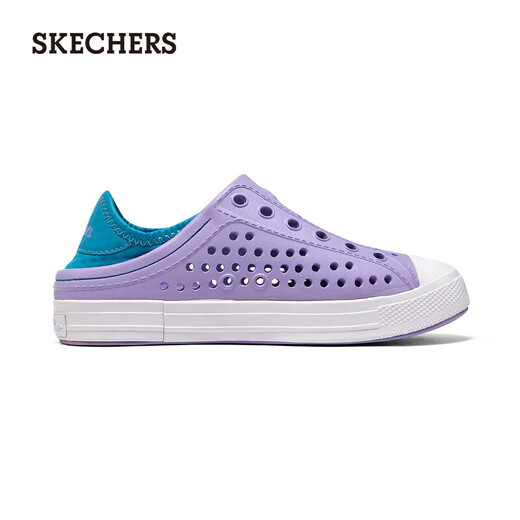 Skechers children's shoes, bubble shoes, summer girls' slip-on sandals, clogs, casual, comfortable, breathable, versatile sandals, lavender/light green/LVAQ size 30