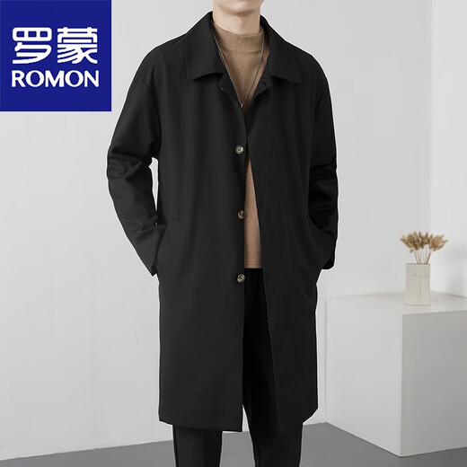 罗蒙（ROMON）风衣外套男过膝中长款男生帅气英伦风韩式休闲披风大衣春秋季新款 绿色 3XL