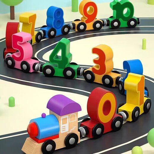 Train numérique magnétique Blocant Blocing Car Educational Children's Wooden Toys pour 1 à 3 ans Babies Early Education Toys [Thème du zodiaque] 13 trains magnétiques