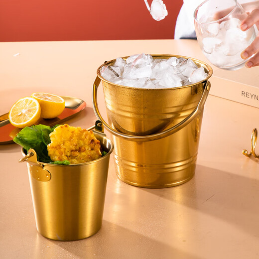 Hongfu stainless steel ice bucket ice grain ice cube bucket barbecue fortune bucket commercial catering beer red wine bucket snack bucket silver 304 stainless steel double-layer ice bucket 2L clip