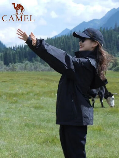 骆驼【幻影】黑色三合一抓绒内胆户外冲锋衣防风防水登山服 6626-幻影黑[男女单衣外套] 3XL 推荐155-175斤
